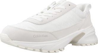 Calvin Klein Chunky Heel Lace-Up Suede Fabric Comfortable Sole Sneaker YW0YW01995, White, 7 UK