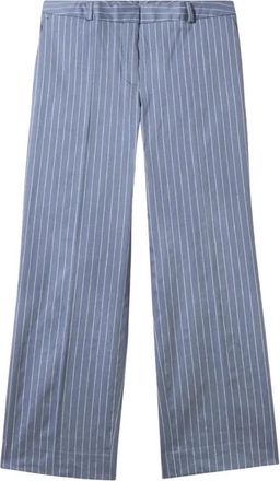 Brooks Brothers Pinstripe Linnenmix Broek - Dames - Wijde Broeken - Blauw - XS - Linnen - Broeken