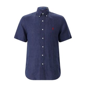 Polo Ralph Lauren Korte mouwen shirts - Heren - Korte mouwen Overhemden - Blauw - L - Linnen - Overhemden