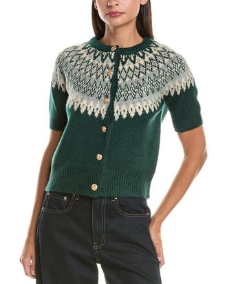 Current Elliott Current/Elliott Elbow-Sleeve Birdseye Jacquard Alpaca & Wool-Blend Cardigan