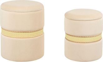 Beliani Beliani - Conjunto De 2 Pufs De Terciopelo Beige Claro Rat&aacute;n Almacenaje Dormitorio Medford
