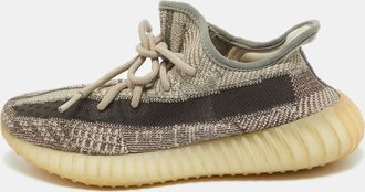 adidas Brown/White Knit Fabric Boost 350 V2 Zyon Sneakers Size 39 1/3
