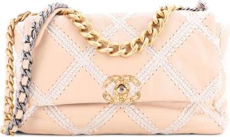 Chanel 19 Flap Bag gehaakte gewatteerde grote schoudertas van kalfsleer - Beige