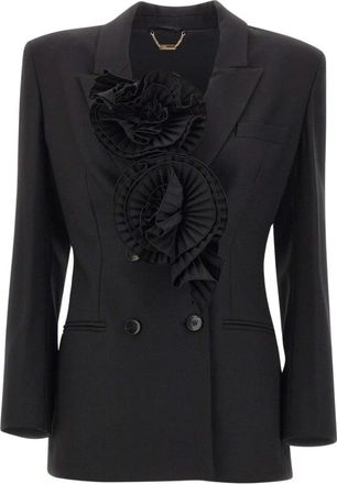 Blumarine Getailleerd jasje met 3D-geplooide rozen - Dames - Jassen - Zwart - Maat: XS Leer