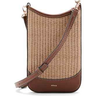 Mango Woven Phone Crossbody Bag in Beige at Nordstrom
