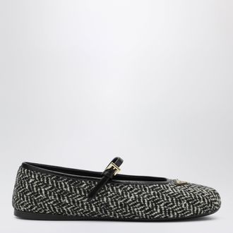 Prada Ballerine in tessuto con motivo bianco/nero