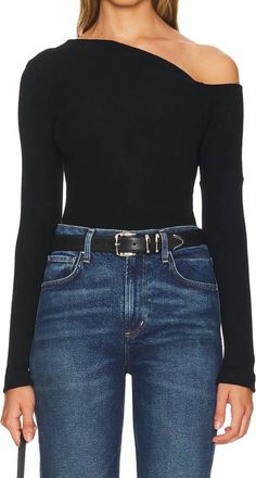 Enza Costa Knit Slouch Shoulder Long Sleeve Sweater In Black