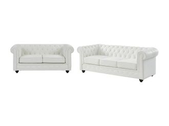 Vente-Unique Divano 3 posti e 2 posti in Similpelle Bianco - CHESTERFIELD