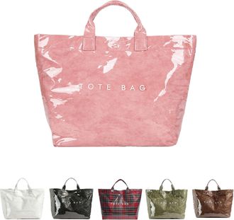 Generic Christmas Plaid Tote Bag for Women PVC Tote Bags Trendy ChristmasGift Bag Large Carry All Hobo Handbag for Shopping (Pink)