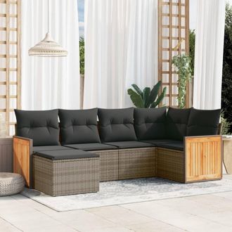 vidaXL Vidaxl - Set De Muebles De Jard&iacute;n 6 Pzas Y Cojines Rat&aacute;n Sint&eacute;tico Gris