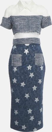 Marina Qureshi Blue Jacquard Tweed Top And Skirt Set