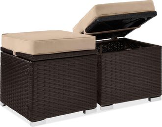 Best Choice Products Set of 2 Wicker Ottomans, Multipurpose Furniture w/ Removable Cushions, Steel Frame