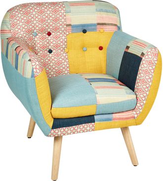 Beliani Sill&oacute;n Tapizado En Tela Dise&ntilde;o Patchwork Multicolor Silla Club Abotonada Estilo Retro Melby