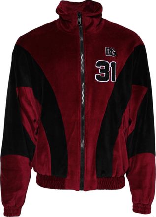 Dolce & Gabbana Red Black Cotton Logo FullZip Bomber Mens Jacket