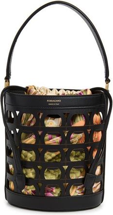 Ferragamo Gancio Leather Bucket Bag in Nero Nero Pappagalli at Nordstrom