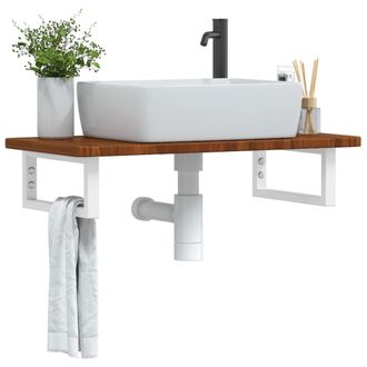 Berkfield Home Basin Shelf Wall Mounted Steel & Solid Wood Oak in Brown