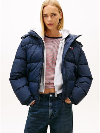 Tommy Hilfiger Womens Tommy Jeans Flag Hooded Puffer Jacket - Navy - XXS
