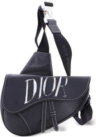 Dior Alex Foxton Logo Saddle Printed Leather crossbody bag - Zwart