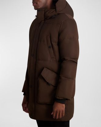 Karl Lagerfeld Men & apos;s Hooded Down Parka with Oversized Pockets