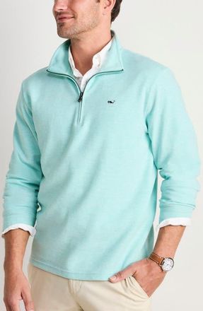 Vineyard Vines Saltwater Stripe Quarter Zip Pullover in Aqua Haze at Nordstrom, Size X-Large