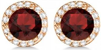 Allurez Diamond and Garnet Earrings Halo 14K Rose Gold (1.15ct)