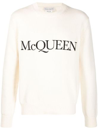 Alexander McQueen logo-embroidered knitted jumper - Neutrals