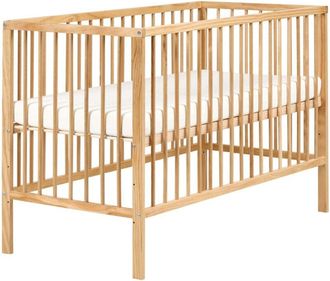 Beliani Lettino culla minimalista per neonati 60 x 120 cm con barre regolabili in altezza in legno di pino marrone chiaro Belenger