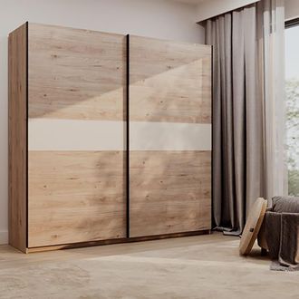 Dmora Armario 2 Puertas Nalika, Guardarropa Dormitorio 2 Estantes, Colgador, 2 Puertas, 200x204h Cm Roble Marr&oacute;n