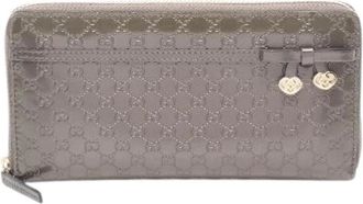 Gucci Pre-owned Wallets, female, Gray, Size: ONE SIZE Pre-owned Micro Guccissima Patent Leather Long Wallet