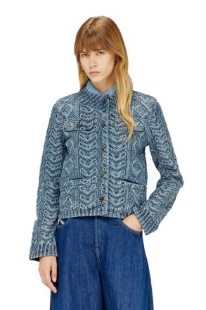 Diesel Collarless jacket in cable-knit-effect denim - Denim Jackets - Woman - Blue