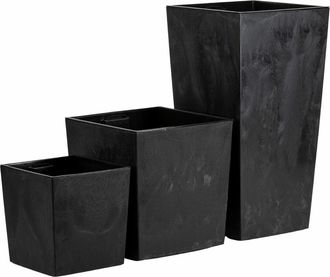 OEM Juego De 3 Macetas Grandes Modernas De Hormig&oacute;n Negro