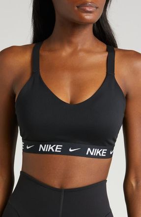 Nike Indy Medium Support Padded Adjustable Sports Bra in 011 011 Black/white at Nordstrom, Size Large
