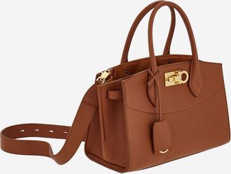Ferragamo Womens Leather Handbag Brown Calfskin Shoulder Bags