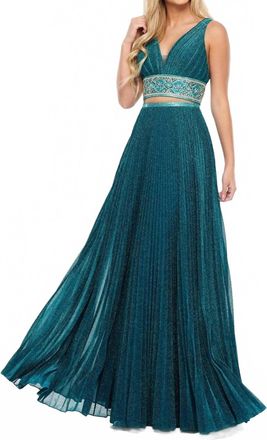 Rachel Allan Pleated Shimmer Woven Two-Piece Prom Gown In Ocean Blue