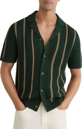 Reiss Ellingham Textured Stripe Camp Collar Cardigan in Forest Green at Nordstrom, Size Xx-Large