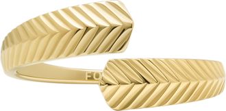 Fossil Womens Harlow Linear Texture Gold-Tone Stainless Steel Wrap Ring