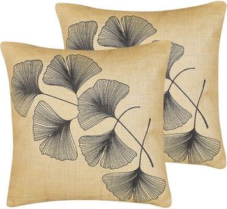 Beliani Beliani - Conjunto De 2 Cojines Decorativos Patr&oacute;n De Hojas Beige 45 X 45 Cm Moderno Glamour Wakad
