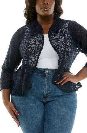 Nina Leonard Ruffle Lace Bolero in Navy at Nordstrom Rack, Size 2 X
