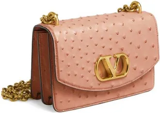 Valentino Garavani Small DeVain Ostrich Leather Shoulder Bag in Pink at Nordstrom