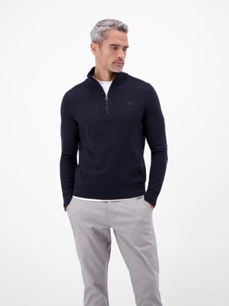 Lerros Troyer LERROS Flachstrickpullover mit Troyerkragen, Herren, Gr. S, classic navy, 100% Baumwolle, ohne Ausschnitt, Pullover Troyer