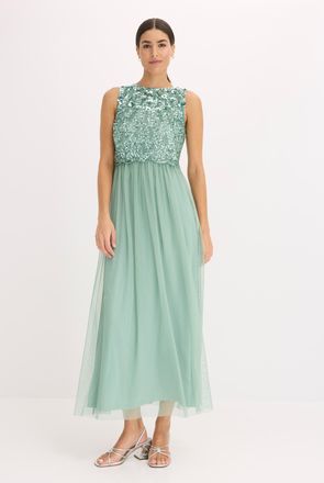 Bonprix Maxikleid BONPRIX Maxikleid mit Paillettenstickerei, Damen, Gr. 36, N-Gr, pastellgr&uuml;n (l&auml;nge: regul&auml;r), Obermaterial: 100% Polyester. Futter: 100% Pol