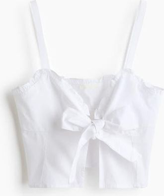 H&M Cropped Tie-detail Top in White at Nordstrom, Size X-Small