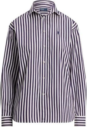 Ralph Lauren Relaxed Fit gestreept katoenen overhemd - Dames - Overhemden - Paars - L - Katoen - Overhemden