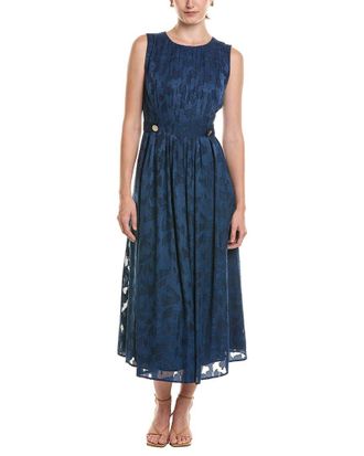 Anne Klein Pleated Neckline A-Line Midi Dress
