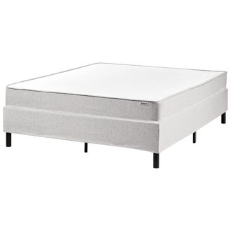 Beliani Cama Con Somier De Tela 140 X 200 Cm Con Colch&oacute;n De Muelles Ensacados Sin Cabecero Dormitorio Gris Claro Countess