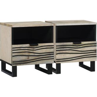 vidaXL Bedside Cabinet 2 pcs White and black 40 x 33 x 46 cm Vidaxl