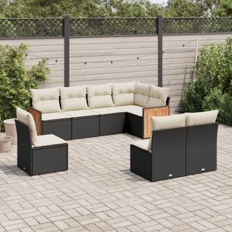 vidaXL Vidaxl - Set De Sof&aacute;s De Jard&iacute;n 8 Piezas Y Cojines Rat&aacute;n Sint&eacute;tico Negro