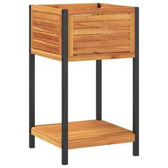 Berkfield Home Garden Planter with Shelf 45x45x80 cm Solid Wood Acacia & Steel in Brown | Size: 45 x 45 x 80 cm