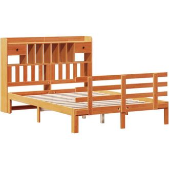 vidaXL Bookcase Bed without Mattress Wax Brown 150x200 cm King Solid Wood Pine vidaXL