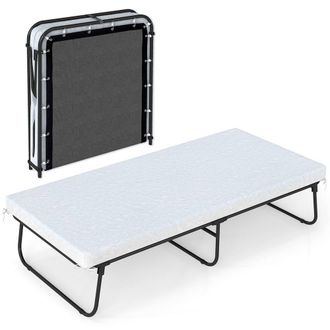 Costway Costway Folding Bed with Mattress Single Size Guest Bed Rollaway Fold Up Bed in White